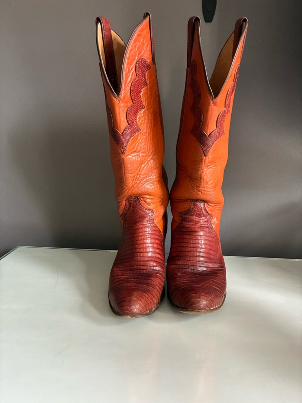 Vintage Justin Ostrich & Leather Cowboy Western Boots Size 6 - Picture 2 of 11